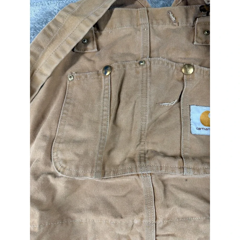 Carhartt Bib Overalls‎ Mens 42x31 Tan Duck Double Knee Distressed_5